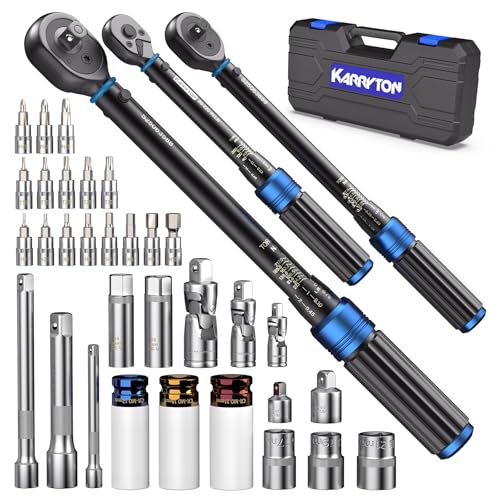 KARRYTON 35pc Torque Wrench Set 1/4 3/8 1/2-Inch Drive, CR-MO/72-Tooth/Dual Scale ±3% Accuracy Click Torque Wrenches w/Adapters for Auto, Bike, Motor - Image 1