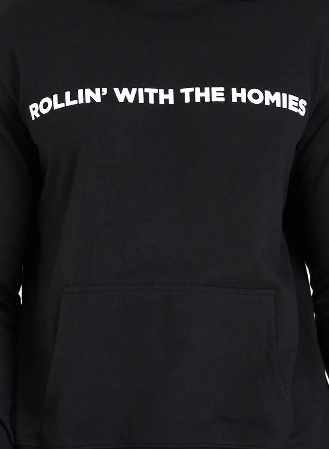 Styli Slogan Text Print Relaxed Fit Hoodie