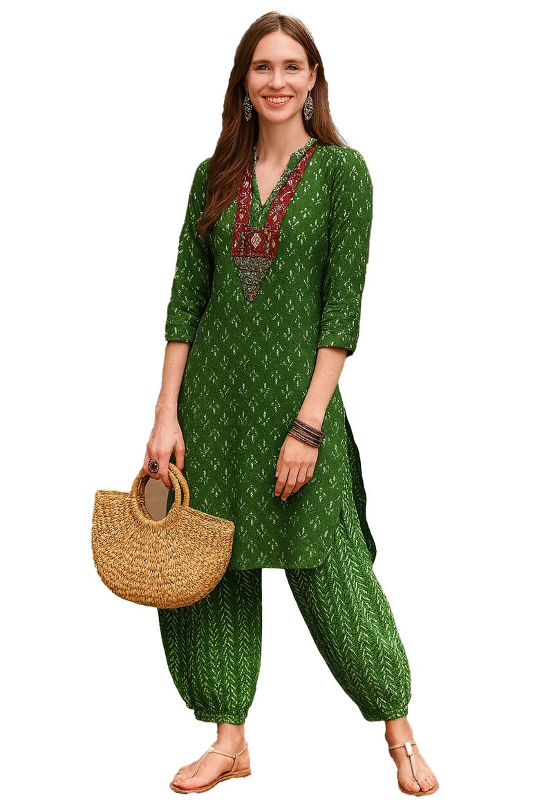 LookMark Kurta Set Georgette Women Three piece Sets Woman Office wear Cotton Chikankari farsi Salwar Green - Image 1