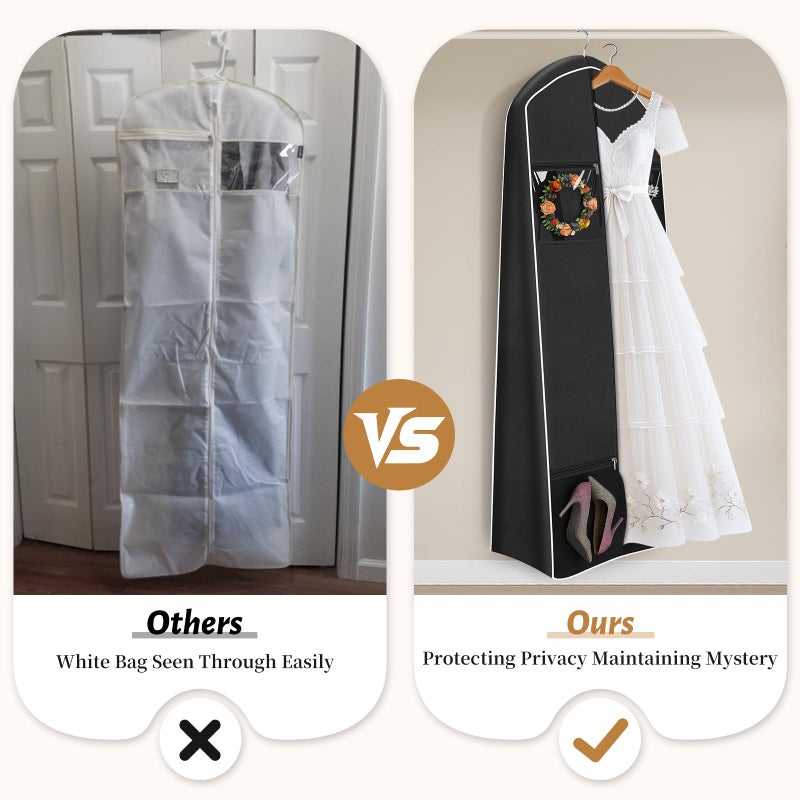 KEETDY Portable 70" Wedding Dress Garment Bag Travel with Bride Tote Bag 8'' Gusseted Hanging Dress Bags for Gowns 4 Pockets Long Dresses Storage for Women Clothes, Black - Image 2