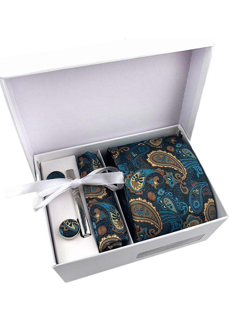 Generic 6 PCS Men's Premium Tie Gift Box Tie Pocket Square Fashionable Stylish Tie Clip Cufflinks Set  - Image 1