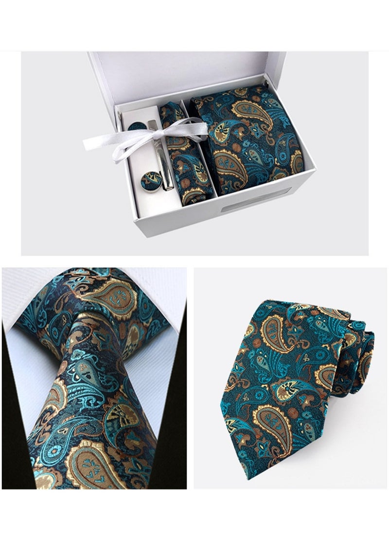 Generic 6 PCS Men's Premium Tie Gift Box Tie Pocket Square Fashionable Stylish Tie Clip Cufflinks Set  - Image 2