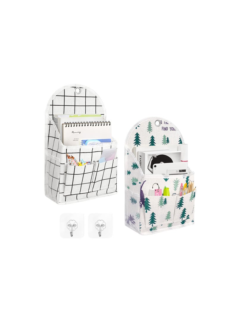 SYOSI Wall Hanging Organizer Bag, with Pockets Fabric Storage Bag Basket Caddy Waterproof Over the Door Pouch Closet Shelves with Hook for Kitchen, Bedroom, Bathroom, Dormitory (White Plaid+Deer)( 2 Pack)  - Image 1