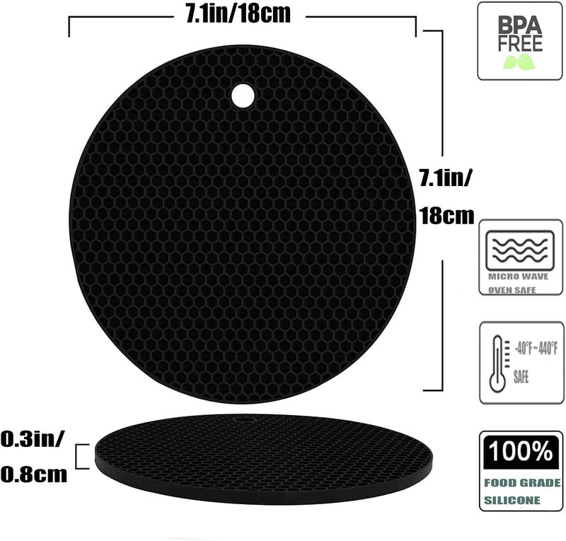 FS COOL Silicone Trivet Mat, Multi-Purpose Non-Slip Insulation Mat, Hot Pot Rack Drying Mat, Heat-Resistant Kitchen Mat for Countertops and Tables (Pack of 6, Black) - Image 2
