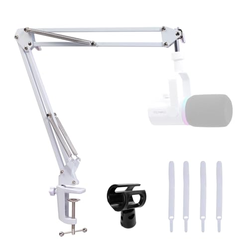 FEELWORLD AMS1 Microphone Boom Arm Adjustable Mic Arm Stand with 38 to 58 Screw Compatible with PM1 and other Mics for Podcast Straming Gaming Studio White - Image 1