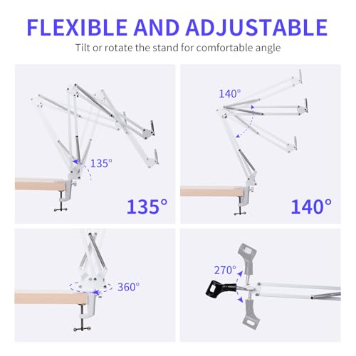 FEELWORLD AMS1 Microphone Boom Arm Adjustable Mic Arm Stand with 38 to 58 Screw Compatible with PM1 and other Mics for Podcast Straming Gaming Studio White - Image 3