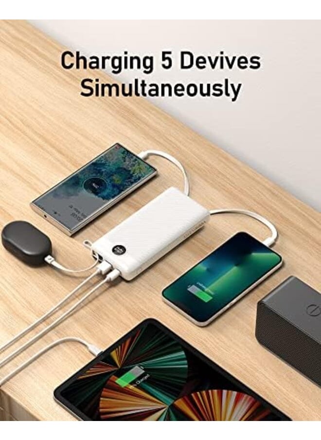 Power Bank With Built In Cables 20000Mah Portable Charger For Iphone Usb C Led Display External Battery Iphone Charger Bank Compatible With Iphone Ipad Samsung And Android Devices For Travel