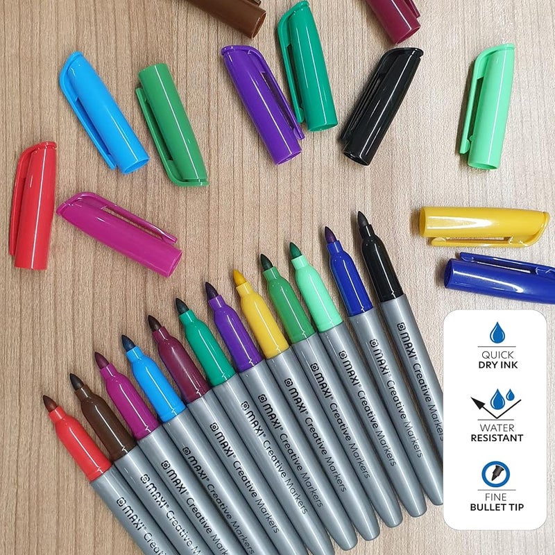 ماكسي أقلام ملونة دائمة من نوع “ماكسي كرييتيف” (Maxi Creative Permanent Markers)، عدد 12 قلمًا بألوان متنوعة، مقاس 40-12A - Image 5