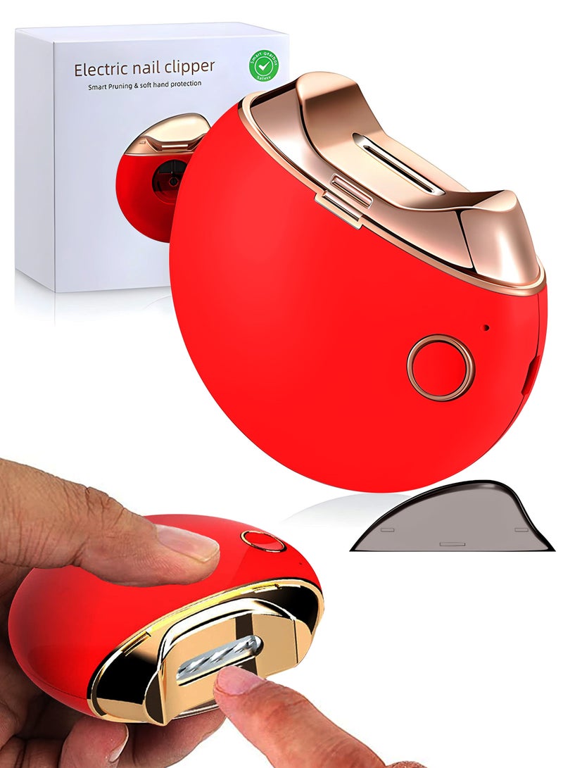 Portable Electric Nail Clippers Baby Nail Piercing Device Adult Manicure Implement Nail Clippers Nail Clipper Anti-Splash Anti-Pinch (RED) - Image 1