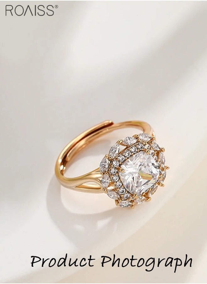 roaiss - Stylish And Classic Adjustable Full Diamond Ring For Women'S Daily Wear Shiny Square Gemstone Ring - Image 1