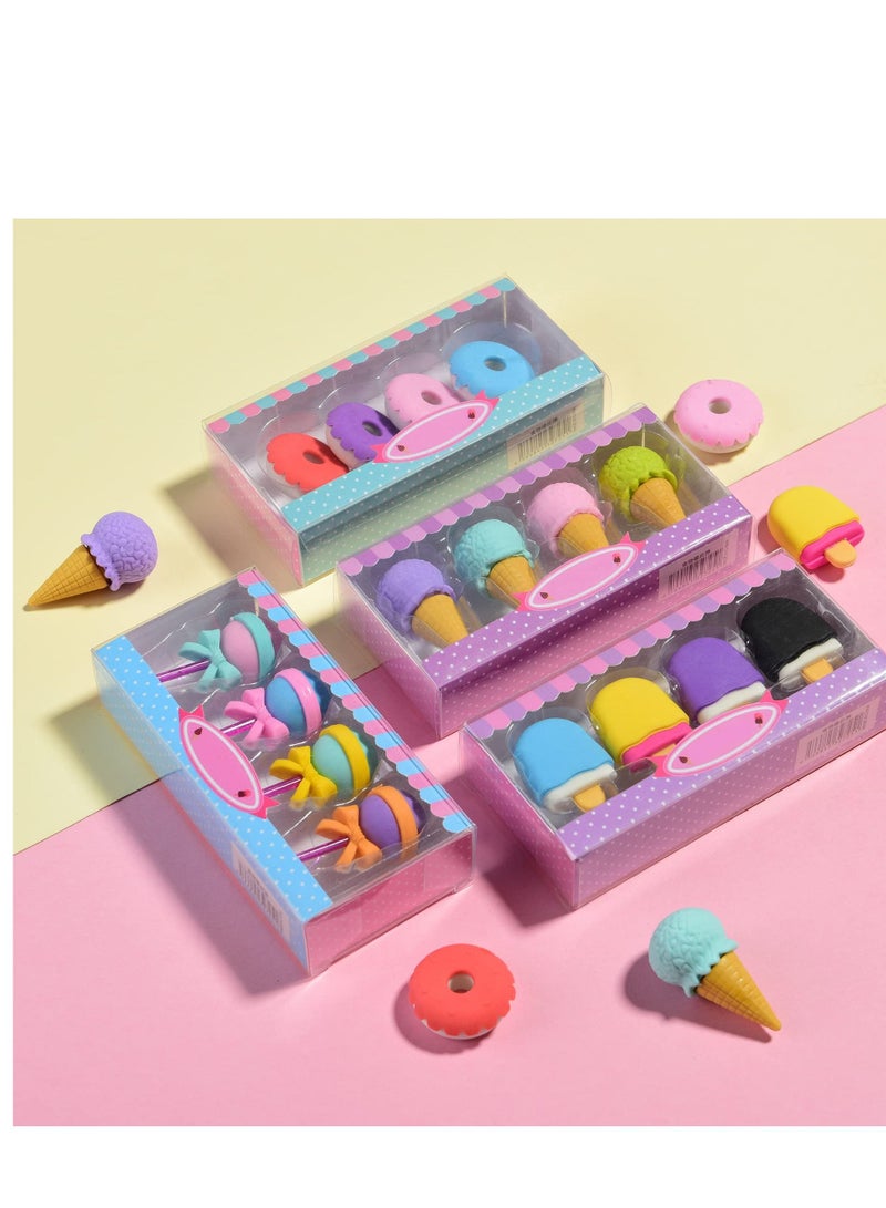 SYOSI 16 Pcs Food Erasers for Kids, 3D Cute Mini Ice Cream Donut Take Apart Erasers, Cool Fun Puzzle Desk Pet Erasers for Girls - Image 1
