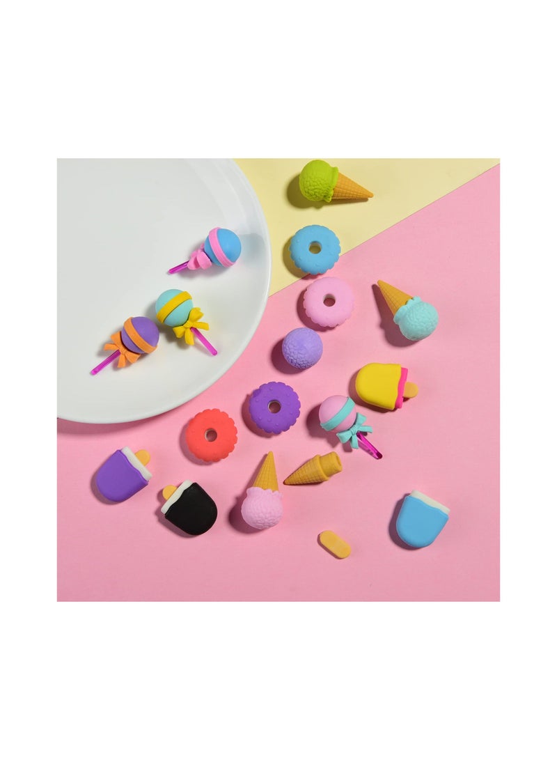 SYOSI 16 Pcs Food Erasers for Kids, 3D Cute Mini Ice Cream Donut Take Apart Erasers, Cool Fun Puzzle Desk Pet Erasers for Girls - Image 2