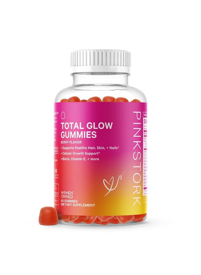 Pink Stork - Total Glow Gummies: Biotin Vitamins For Hair Skin And Nails Added Vitamin A Vitamin E Folate B6 & B12 Hair Growth Radiant Skin & Nail Strengthening Womenowned 60 Biotin Gummies - Image 1