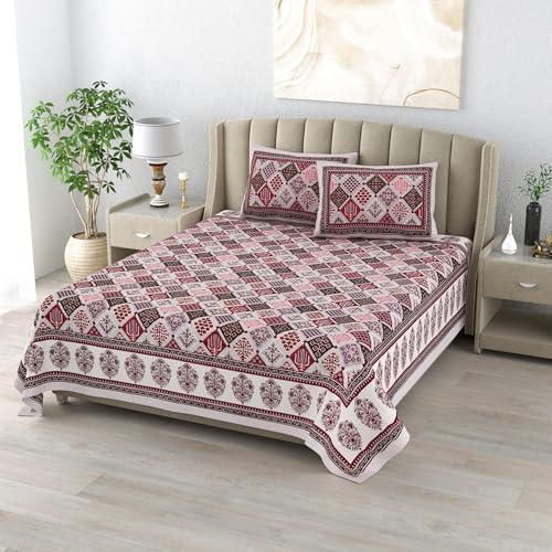 DE CAMA Since 1997 | 100% Cotton 300 TC Premium King Size Bedsheet for Double Bed (90 x 108 Inch) with 2 Pillow Covers Set (17 x 27 Inch) Designer Printed Bedsheet Set - Rama Pink - Image 4