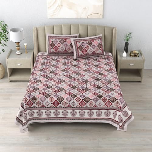 DE CAMA Since 1997 | 100% Cotton 300 TC Premium King Size Bedsheet for Double Bed (90 x 108 Inch) with 2 Pillow Covers Set (17 x 27 Inch) Designer Printed Bedsheet Set - Rama Pink - Image 3