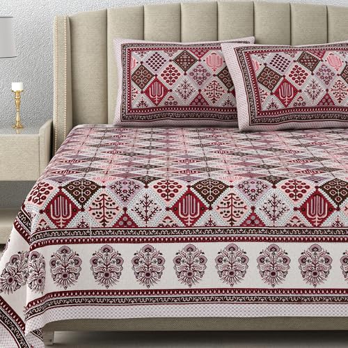 DE CAMA Since 1997 | 100% Cotton 300 TC Premium King Size Bedsheet for Double Bed (90 x 108 Inch) with 2 Pillow Covers Set (17 x 27 Inch) Designer Printed Bedsheet Set - Rama Pink - Image 1