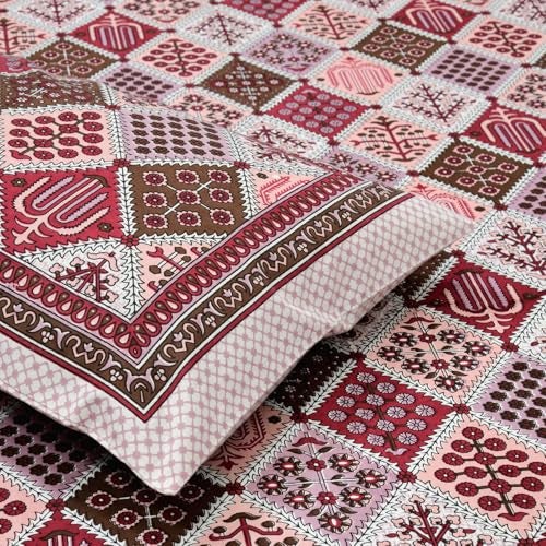 DE CAMA Since 1997 | 100% Cotton 300 TC Premium King Size Bedsheet for Double Bed (90 x 108 Inch) with 2 Pillow Covers Set (17 x 27 Inch) Designer Printed Bedsheet Set - Rama Pink - Image 2