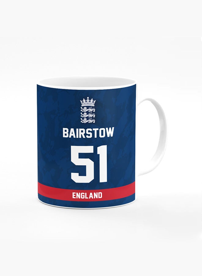 Stylizedd Designer Printed Coffee Mug with Heavy Duty Handle 11oz Ceramic Personalised Gift Mugs Cup - Cricket Player - Jonny Bairstow, Jersey Number - 51 (With Logo) - Image 1