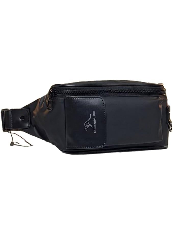 Water-resistant waist bag with a back zippered pocket and a spacious main compartment for carrying more items; suitable for wearing as a crossbody bag or waist bag.