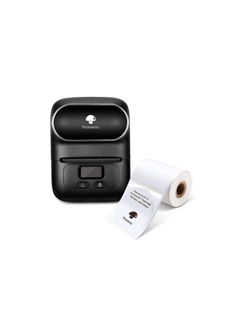 phomemo - Phomemo M110 Portable Thermal Label Printer Bluetooth Connection Apply For Labeling Shipping Office Cable Retail Barcode And More with 1 40×30mm Label Roll Black Plus Free Paper - Image 1