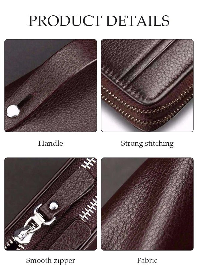 DUNISO Men's Clutch Bag Faux Leather Wallet Bag Large Capacity Light Weight Handbag Portable Envelope Phone Purse with Wrist Strap - Image 3
