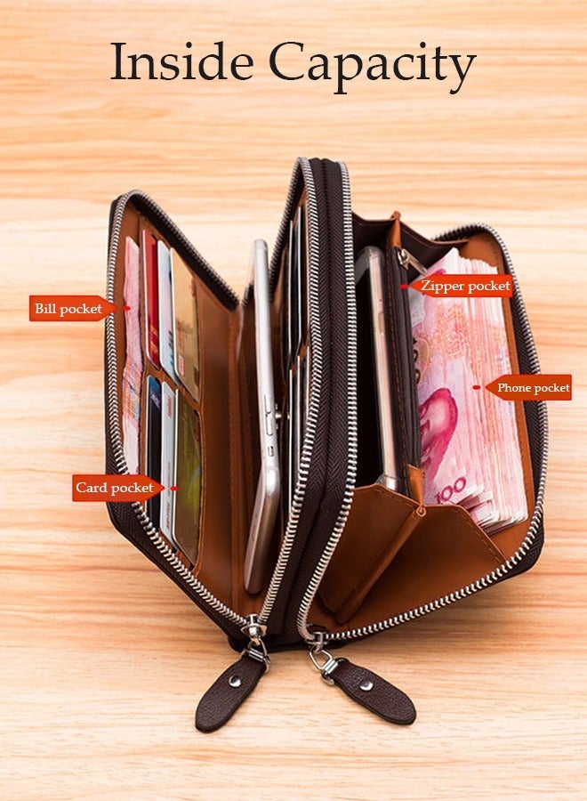 DUNISO Men's Clutch Bag Faux Leather Wallet Bag Large Capacity Light Weight Handbag Portable Envelope Phone Purse with Wrist Strap - Image 5