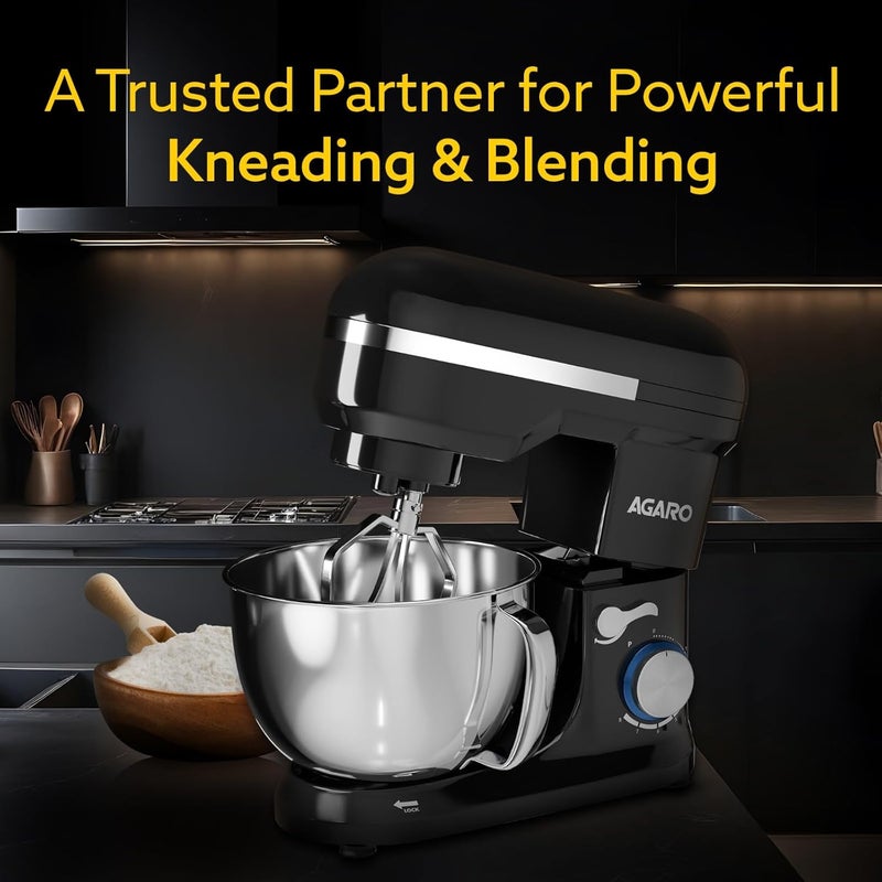AGARO Royal Stand Mixer 1000W with 5L SS Bowl and 8 Speed Setting Includes Whisking Cone Mixing Beater Dough Hook and Splash Guard 2 Years Warranty by Brand - Image 2