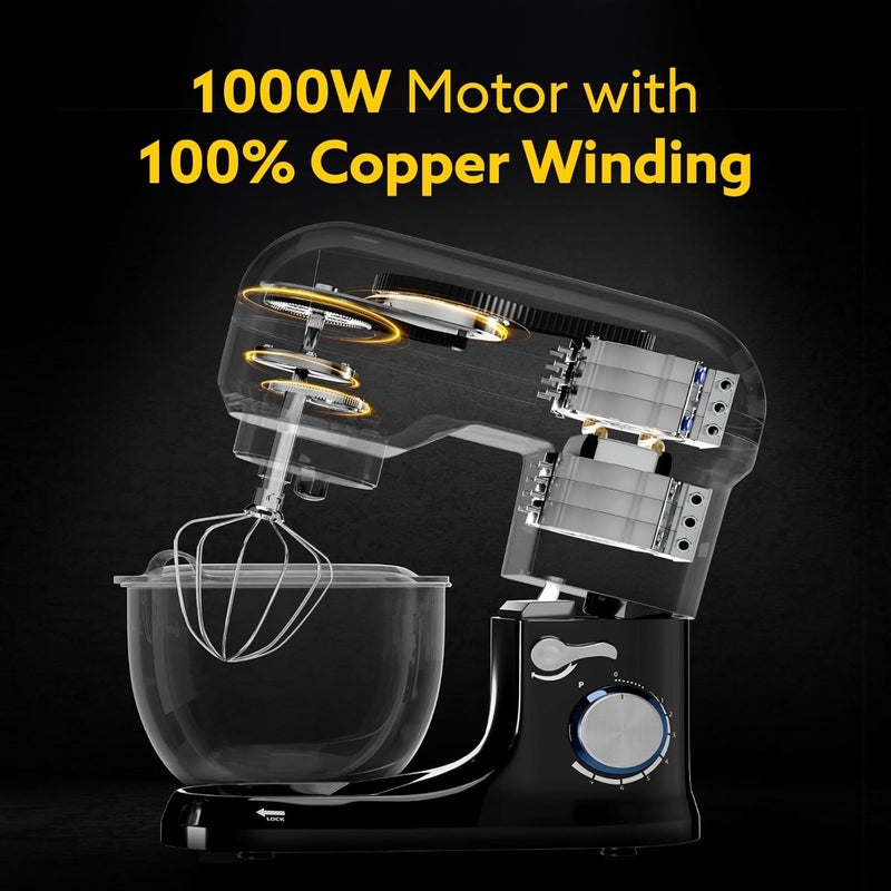 AGARO Royal Stand Mixer 1000W with 5L SS Bowl and 8 Speed Setting Includes Whisking Cone Mixing Beater Dough Hook and Splash Guard 2 Years Warranty by Brand - Image 3