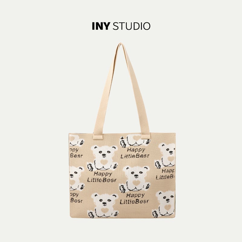 Large Square Tote Bag with Cute Bear Design, Women's Handbag - Image 3