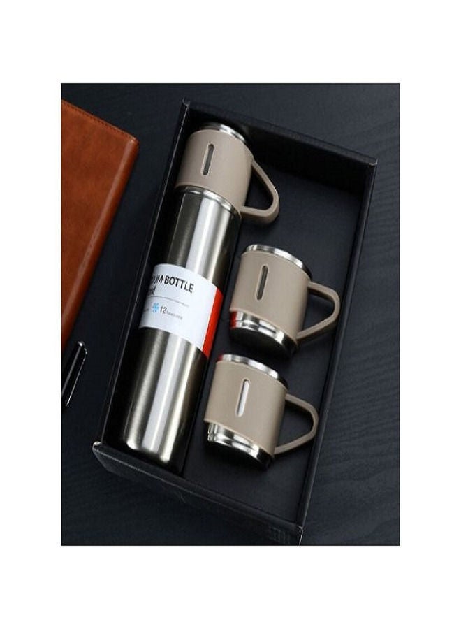 Thermos Bottle Set Double-Layer Stainless Steel Vacuum Flask Travel Water Bottle with 3 Steel Cups 500ml - Sliver - Image 5