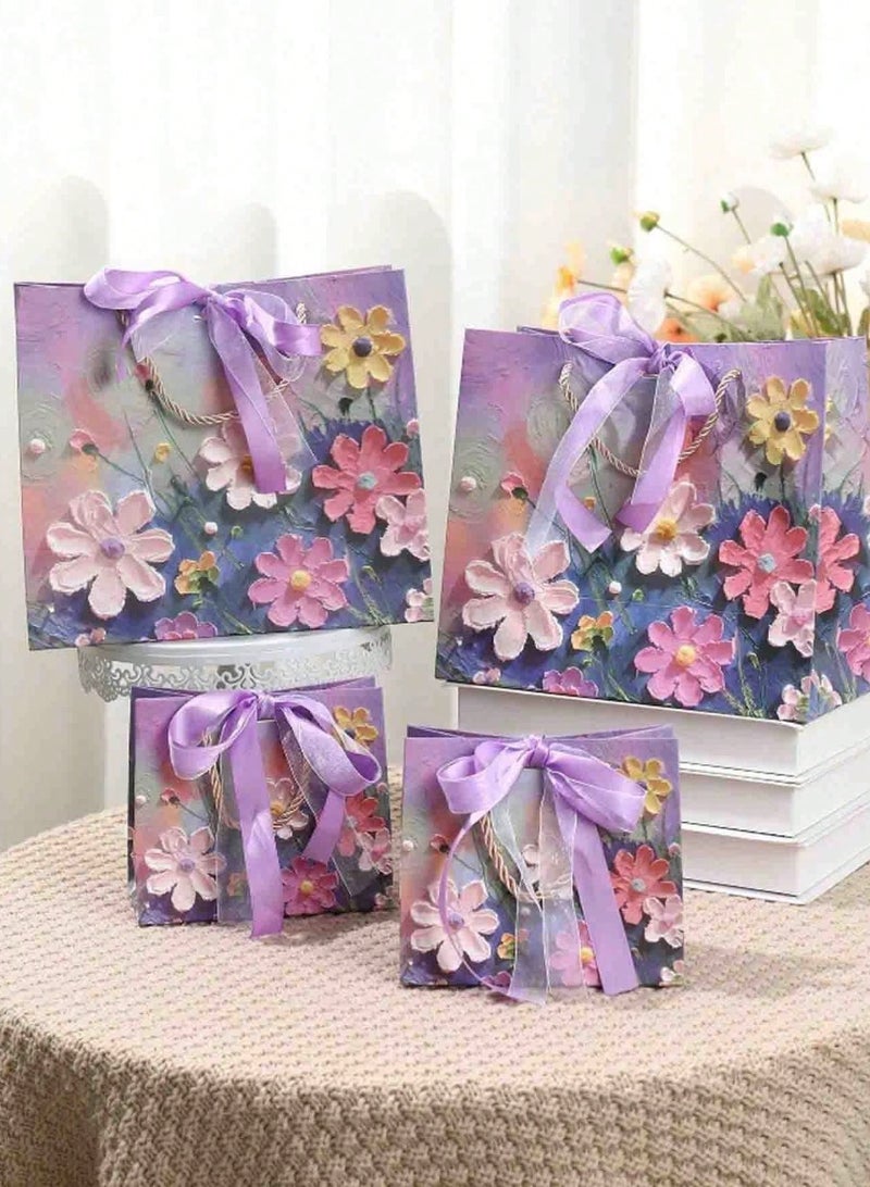3 3D Oil Painting Print Paper Gift Bags with Ribbons, Portable Paper Gift Bags with Handles, Various Sizes (Print is flat, not raised) - Image 3