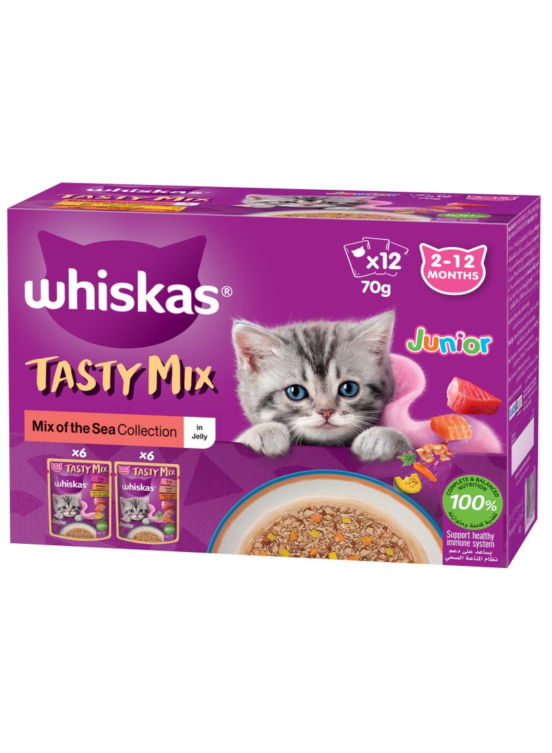 Whiskas Tasty Mix Kitten Junior Sea Collection 12 x 70g  - Image 1