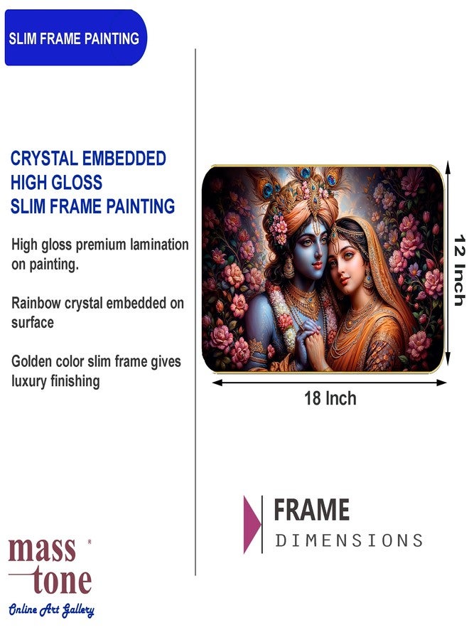 Masstone Radha Krishna Crystal Embedded High Gloss Wall Painting, Golden Slim Frame, 45x30 Cm Wall Art for Living Room, Bedroom, Office & Home Décor (HG07) - Image 4
