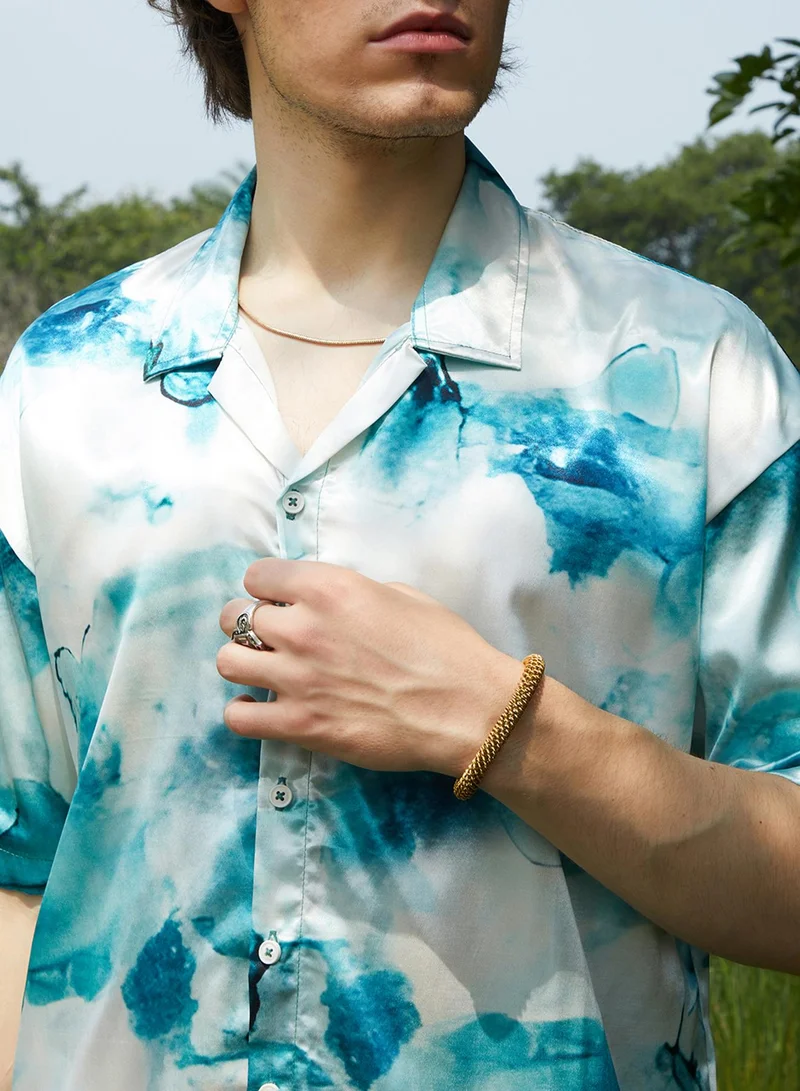 Campus Sutra Men's Indigo Blue & Ivory White Blob Oversized Shirt