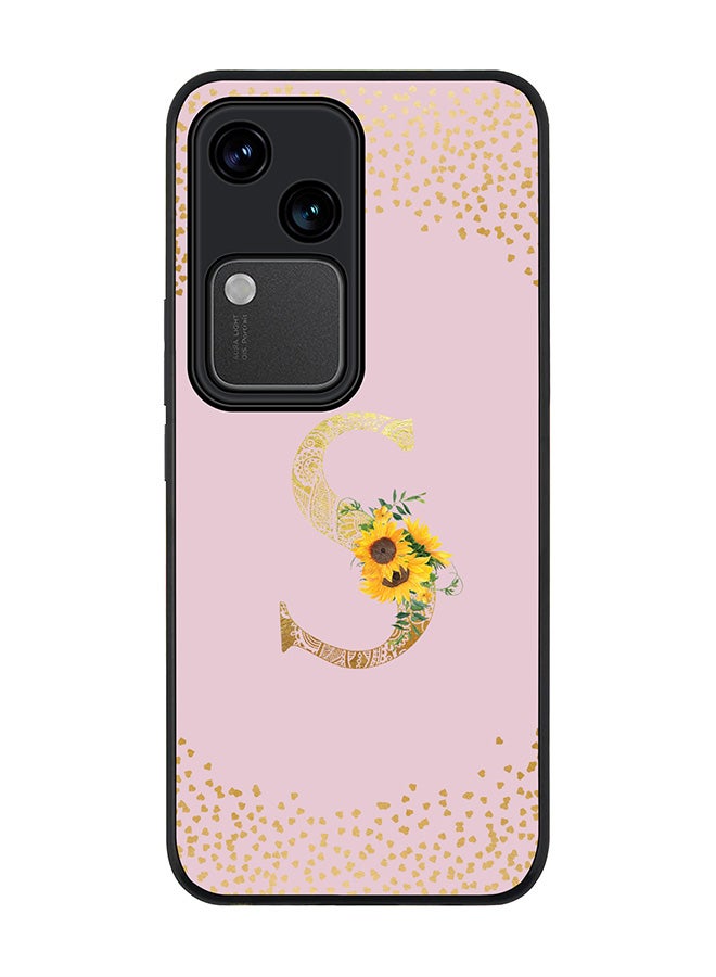 Stylizedd Rugged Black edge case for Vivo V30 5G, Flexible Cover -  Custom Monogram Initial Letter Mandala Floral Pattern Alphabet - S  (Pink ) - Image 1