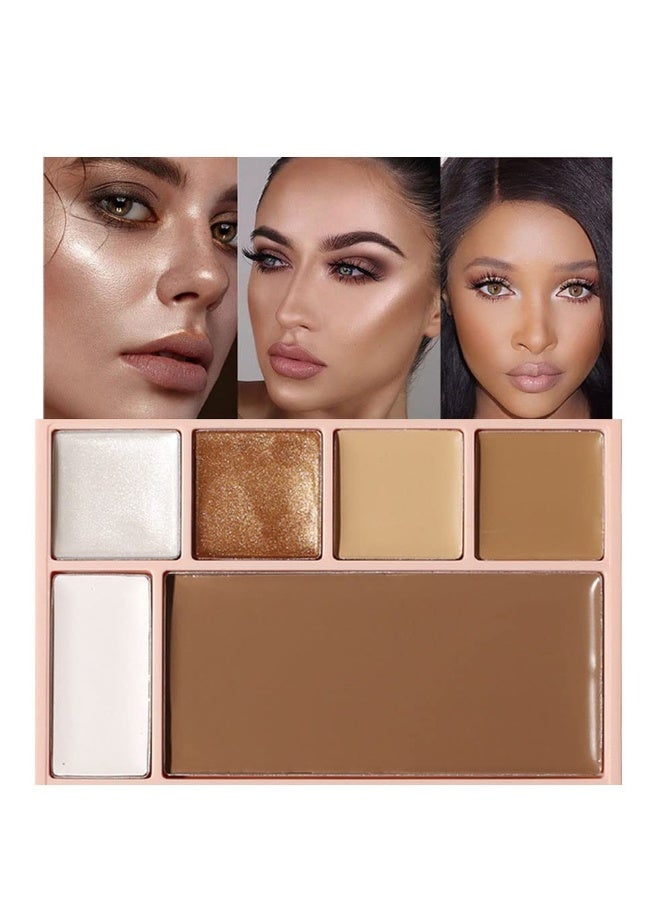 SYOSI 6 Colors Correcting Concealer Palette with Mirror, 6 in 1 Color Correcting Concealer Contour Makeup Palette, Face Correcting Concealer Contouring Blush with Brush for Dark Circles Acne Blemish - Image 1