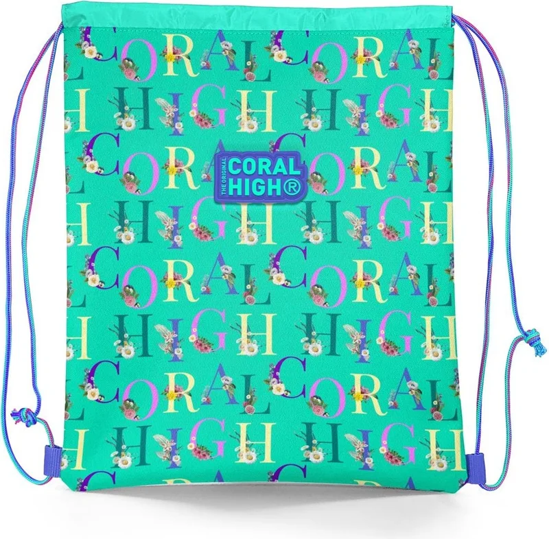 CORAL HIGH Kids Water Green Light Pink Monogram Patterned Drawstring Backpack 22668