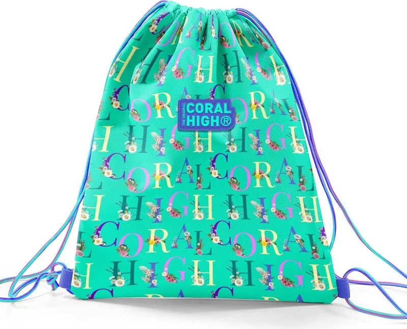 CORAL HIGH Kids Water Green Light Pink Monogram Patterned Drawstring Backpack 22668