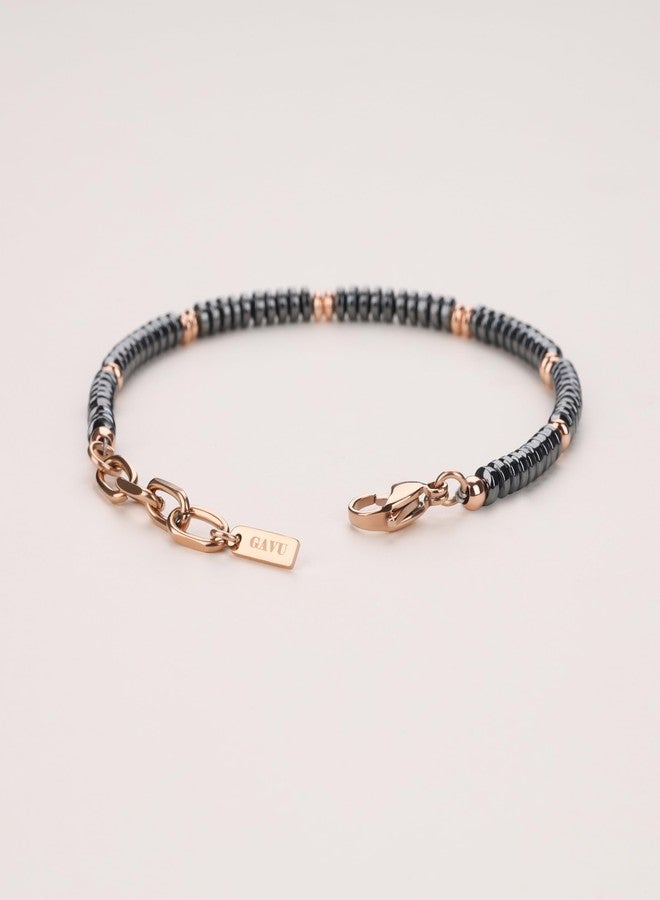 GAVU Crystal Jewelry, Stainless Steel Hematite Stone Beaded Bracelet for Men, Rosegold Bracelet for Men - Image 5