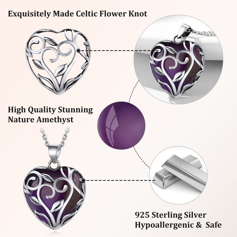 Bestyle Celtic Flower Knot Wrap Heart Nature Amethyst Necklace Healing Crystal Necklaces, February Birthstone Celtic Heart Pendant for Women Grils, Birthday Mother's Day Jewelry Gifts - Image 5