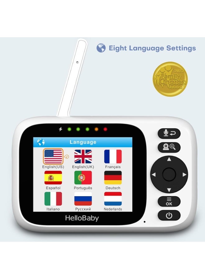هالو بيبي جهاز مراقبة الطفل HelloBaby (صوت وصورة) - يعمل بدون واي فاي - شاشة مقاس 3.2 بوصة | اتصال صوتي ثنائي الاتجاه، رؤية ليلية، وضع الصوت VOX، تحكم في التحريك والإمالة والتقريب (PTZ)، نطاق تغطية يصل إلى 1000 قدم، مراقبة درجة الحرارة، تصميم محمول للسفر - مناسب لمراقبة الأطفال والحيوانات الأليفة وكبار السن. - Image 2