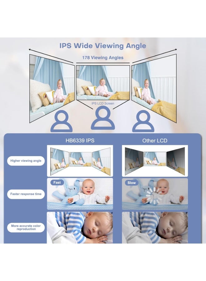 هالو بيبي جهاز مراقبة الطفل HelloBaby (صوت وصورة) - يعمل بدون واي فاي - شاشة مقاس 3.2 بوصة | اتصال صوتي ثنائي الاتجاه، رؤية ليلية، وضع الصوت VOX، تحكم في التحريك والإمالة والتقريب (PTZ)، نطاق تغطية يصل إلى 1000 قدم، مراقبة درجة الحرارة، تصميم محمول للسفر - مناسب لمراقبة الأطفال والحيوانات الأليفة وكبار السن. - Image 3