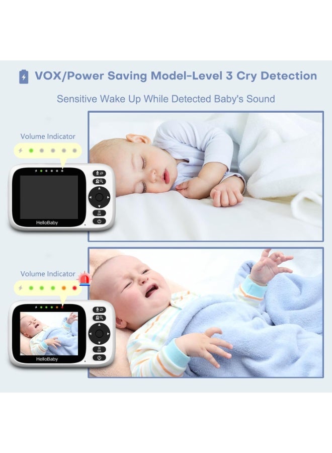 هالو بيبي جهاز مراقبة الطفل HelloBaby (صوت وصورة) - يعمل بدون واي فاي - شاشة مقاس 3.2 بوصة | اتصال صوتي ثنائي الاتجاه، رؤية ليلية، وضع الصوت VOX، تحكم في التحريك والإمالة والتقريب (PTZ)، نطاق تغطية يصل إلى 1000 قدم، مراقبة درجة الحرارة، تصميم محمول للسفر - مناسب لمراقبة الأطفال والحيوانات الأليفة وكبار السن. - Image 4