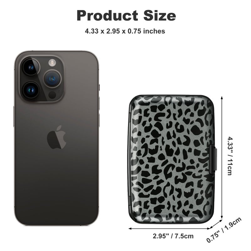 ELFISH Mini RFID Aluminum Wallet Credit Cards Holder Business Card Case Metal ID Case for Men Women(Black Leopard Print) - Image 4