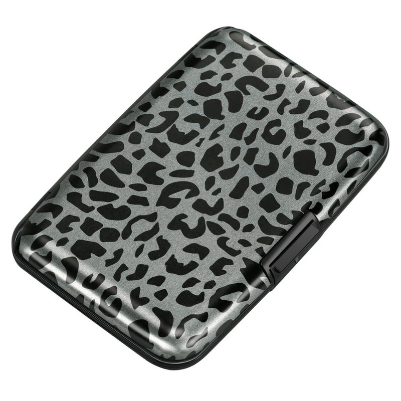 ELFISH Mini RFID Aluminum Wallet Credit Cards Holder Business Card Case Metal ID Case for Men Women(Black Leopard Print) - Image 1