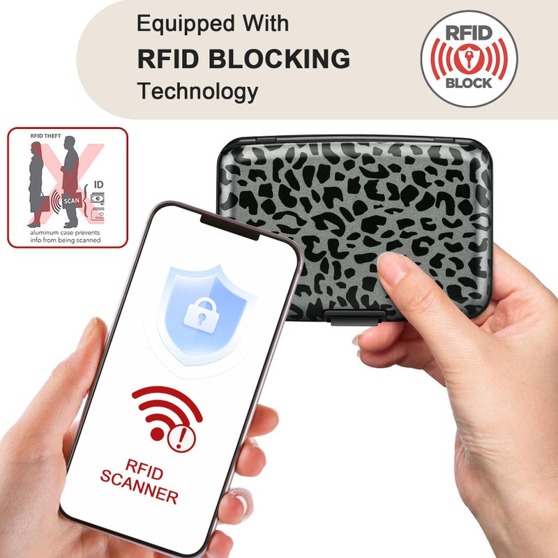 ELFISH Mini RFID Aluminum Wallet Credit Cards Holder Business Card Case Metal ID Case for Men Women(Black Leopard Print) - Image 2