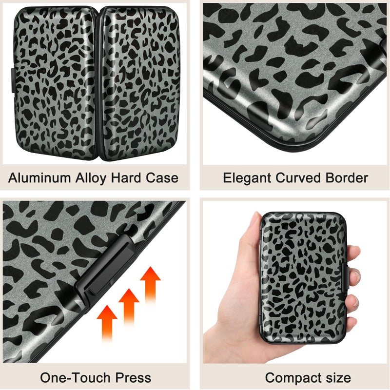 ELFISH Mini RFID Aluminum Wallet Credit Cards Holder Business Card Case Metal ID Case for Men Women(Black Leopard Print) - Image 3