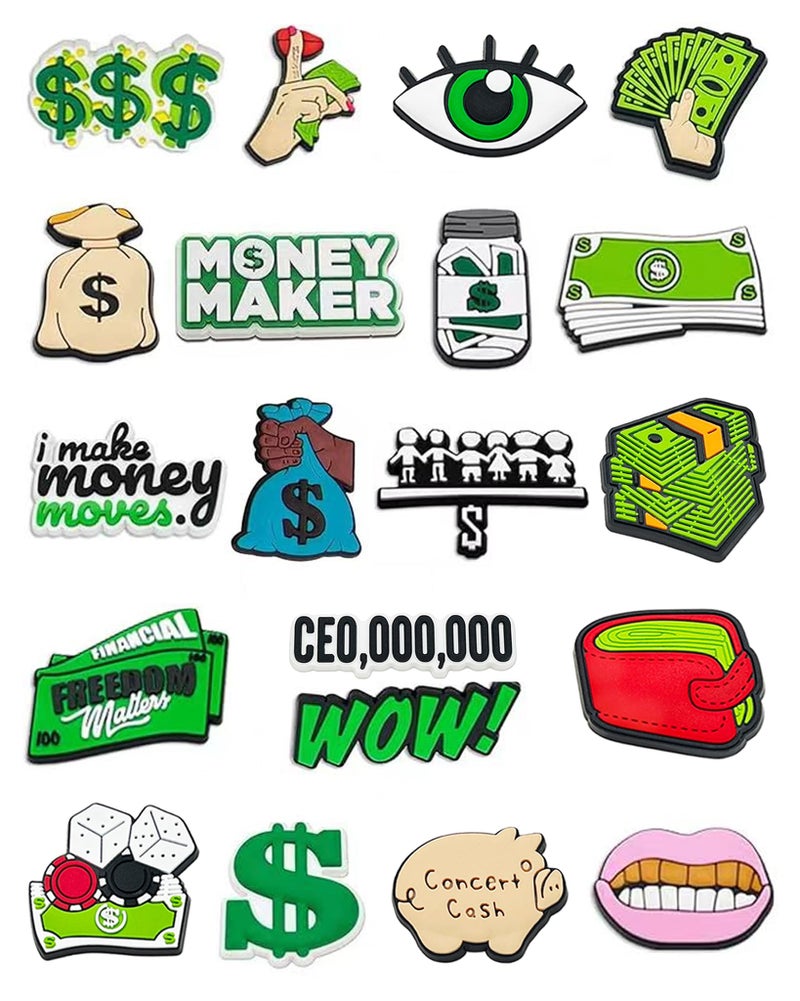 BOWNDY Maker Money Decoration Charms for Clog,20pcs,Trendy PVC Charms for Adult Boy Girl and Men Women,Shoe Decoration fit for Clog Print Shoes - Image 1