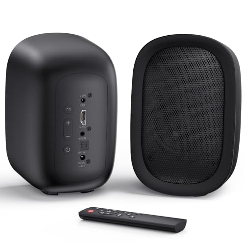 Saiyin Powered Bluetooth Bookshelf Speakers for Record Player, 40W Stereo Sound Speakers with 3-Inch Woofer, Dual-Curved Horn Bass Reflex Port and Optical/AUX/TV-ARC for Turntable/PC/TV, Pair - Image 1