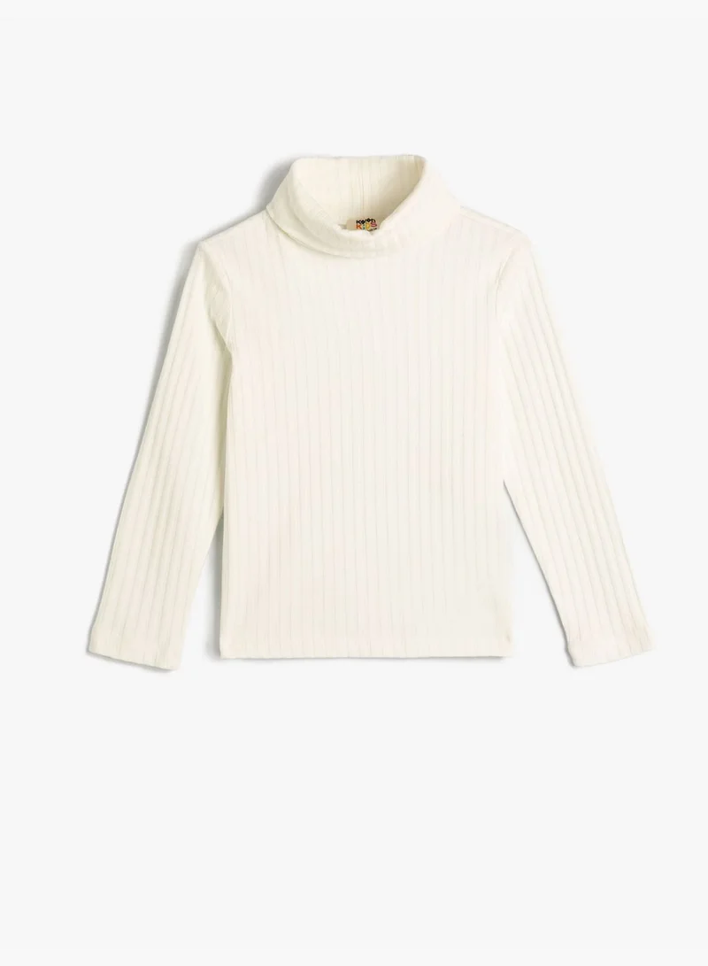 KOTON Basic Turtle Neck T-Shirt Ribbed Detail